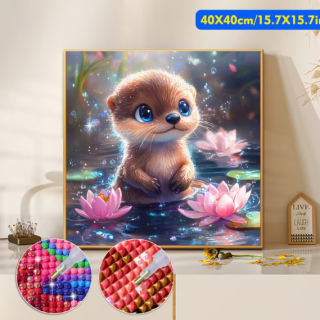 Preview: Diamond Painting Otter im Teich voller Seerosen